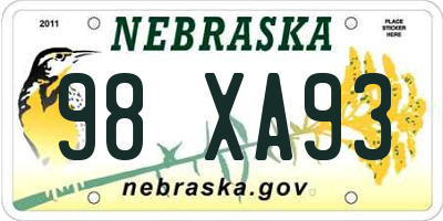 NE license plate 98XA93