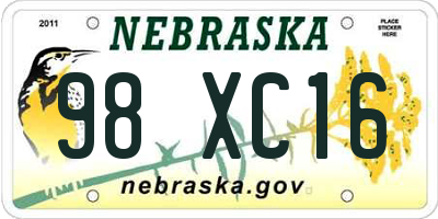 NE license plate 98XC16