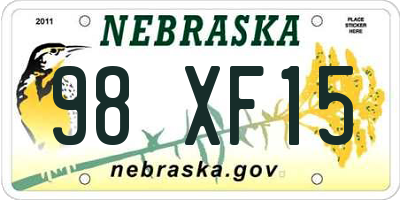 NE license plate 98XF15