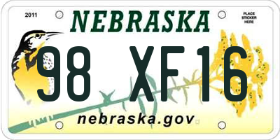 NE license plate 98XF16