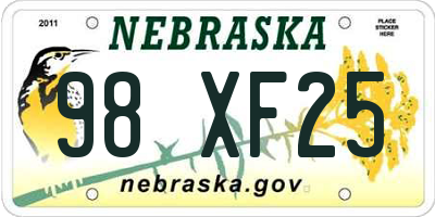 NE license plate 98XF25