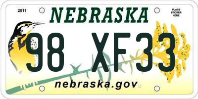 NE license plate 98XF33