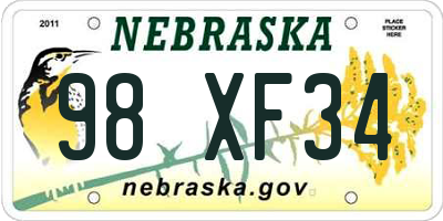 NE license plate 98XF34