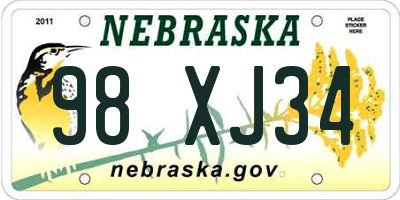 NE license plate 98XJ34