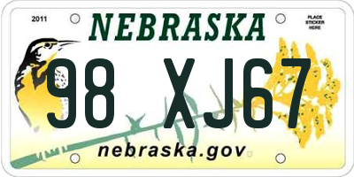 NE license plate 98XJ67