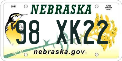 NE license plate 98XK22