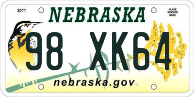 NE license plate 98XK64