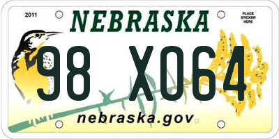 NE license plate 98XO64