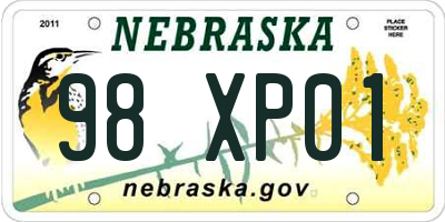 NE license plate 98XP01