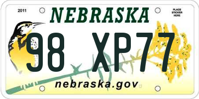 NE license plate 98XP77