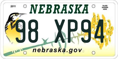 NE license plate 98XP94