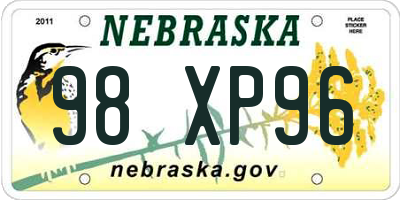 NE license plate 98XP96