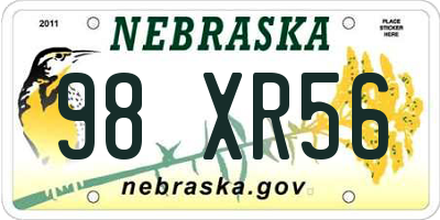 NE license plate 98XR56