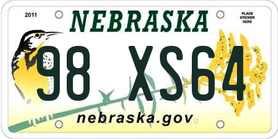 NE license plate 98XS64