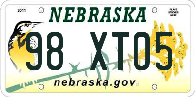 NE license plate 98XT05