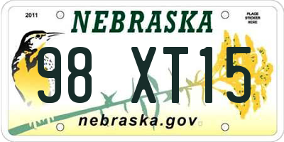 NE license plate 98XT15