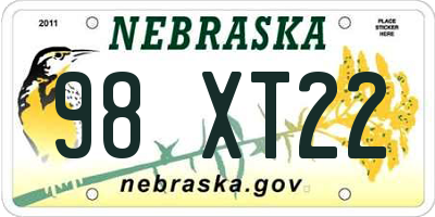 NE license plate 98XT22