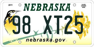 NE license plate 98XT25