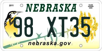 NE license plate 98XT35