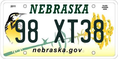 NE license plate 98XT38
