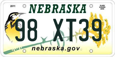 NE license plate 98XT39