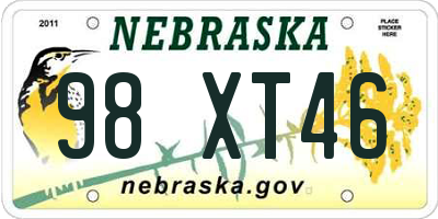 NE license plate 98XT46