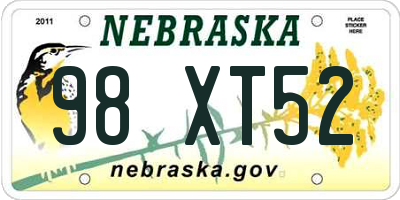 NE license plate 98XT52