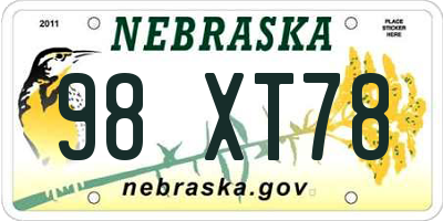 NE license plate 98XT78