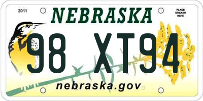 NE license plate 98XT94