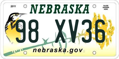 NE license plate 98XV36