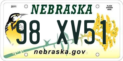 NE license plate 98XV51