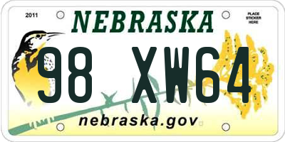 NE license plate 98XW64