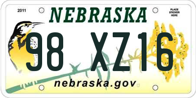 NE license plate 98XZ16