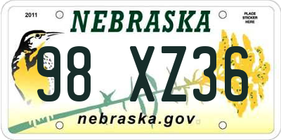 NE license plate 98XZ36
