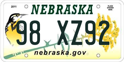 NE license plate 98XZ92