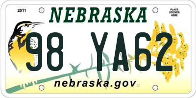 NE license plate 98YA62