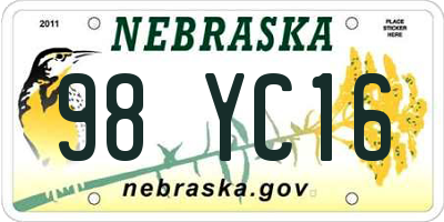 NE license plate 98YC16