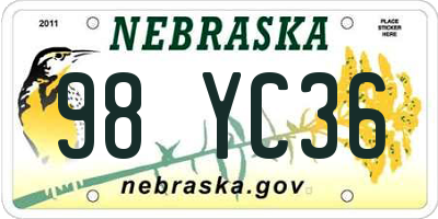 NE license plate 98YC36