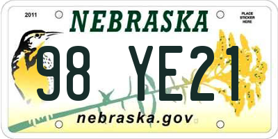 NE license plate 98YE21