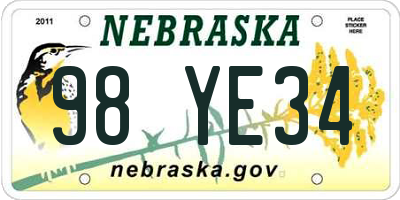 NE license plate 98YE34