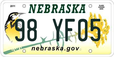 NE license plate 98YF05