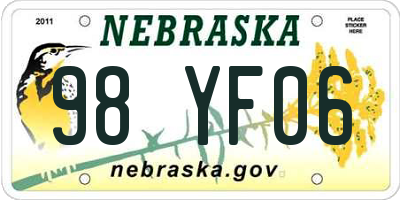 NE license plate 98YF06