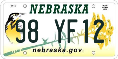 NE license plate 98YF12