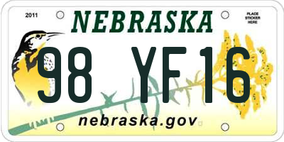 NE license plate 98YF16