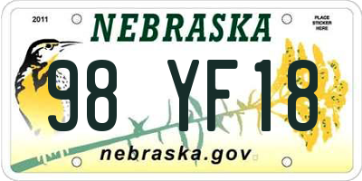 NE license plate 98YF18
