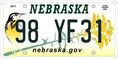 NE license plate 98YF31