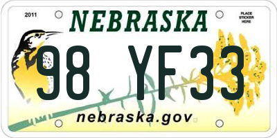 NE license plate 98YF33