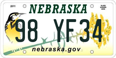 NE license plate 98YF34