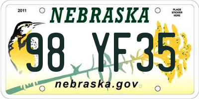 NE license plate 98YF35