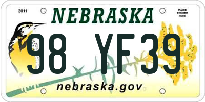 NE license plate 98YF39